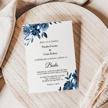 modern blue floral wedding invitation