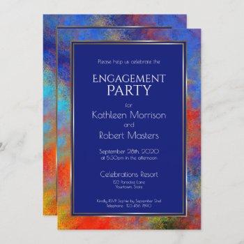 Small Modern Blue Gold Red Watercolor Engagement Party Front View