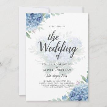 modern blue hydrangea wedding invitation qr code