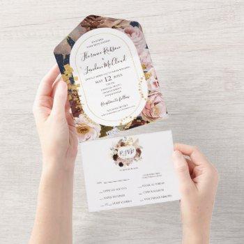 modern blush floral | navy frame seal and send all in one invitation