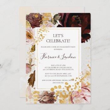 modern blush floral watercolor let's celebrate invitation