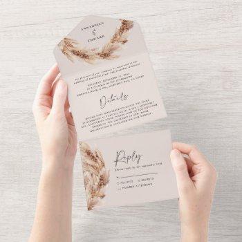 modern bohemian natural pampas grass wedding all in one invitation