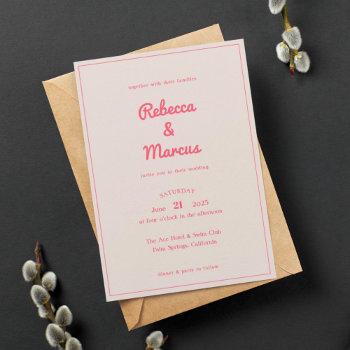 modern bold hot pink fuchsia retro vibes wedding invitation