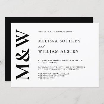 modern bold monogram black and white wedding invitation