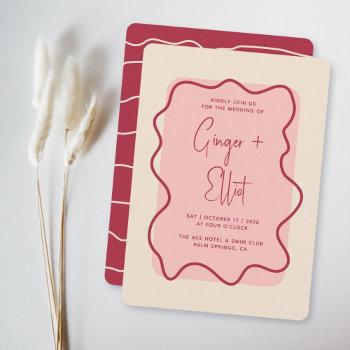 modern bold wavy frame magenta pink wedding invitation