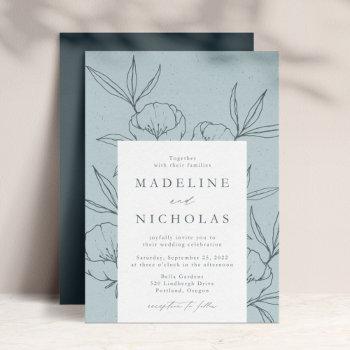 Small Modern Botanical Floral Blue & Slate Navy Wedding Front View