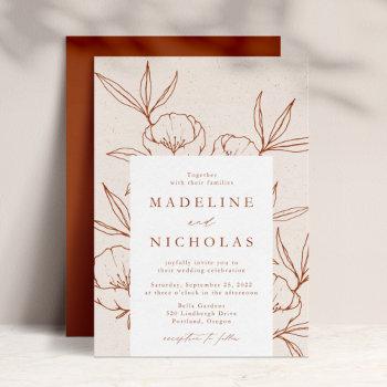 modern botanical floral cream & cinnamon wedding invitation
