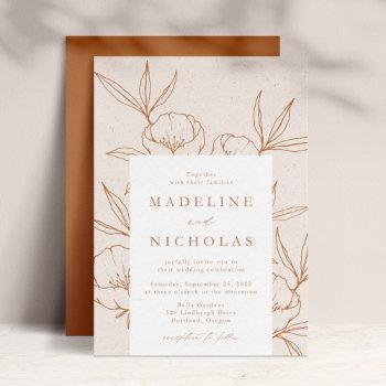 modern botanical floral cream & terracotta wedding invitation