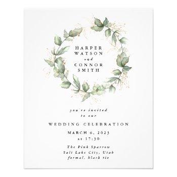 modern budget gold eucalyptus wreath wedding flyer