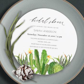 modern cactus garden watercolor bridal shower invitation