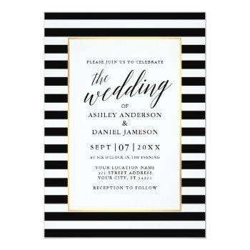 Small Modern Calligraphy Gold Frame Striped Wedding Front View
