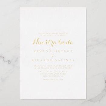 Small Modern Calligraphy Nuestra Boda Wedding Gold Foil Front View