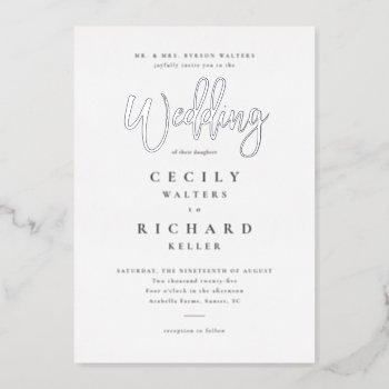 modern calligraphy wedding silver  foil invitation