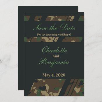 Small Modern Camo Wedding Save The Date Front View