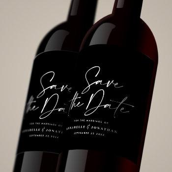 Small Modern Casual Script Black Typography Wedding Wine Label Front View