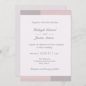 modern chic blush pink white gray stripes wedding invitation