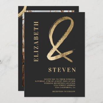Small Modern Chic Gold Ampersand Names Photo Wedding Front View