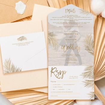 Small Modern Chic Gold Palm Tree Tropical Wedding Photo All In One Front View