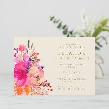 modern chic pink watercolor floral elegant wedding invitation