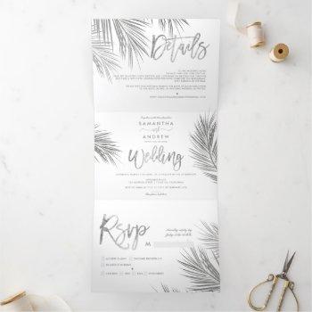 Small Modern Chic Silver Palm Tree Elegant Wedding Tri-fold Front View
