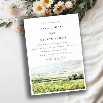 modern chic watercolor vineyard landscape wedding invitation