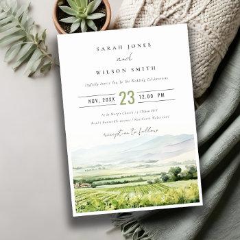 Small Modern Chic Watercolor Vineyard Landscape Wedding Front View