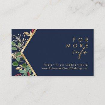 Small Modern Christmas Greenery | Navy Wedding Website Enclosure Card Front View