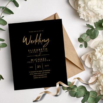 Small Modern Classic Black Gold Budget Wedding Invites Front View