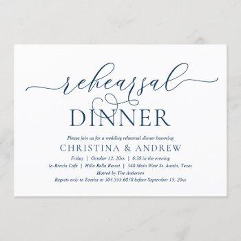 modern classy navy blue, wedding rehearsal dinner invitation