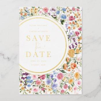 Small Modern Colorful Wildflower Wedding Save The Date Foil Front View