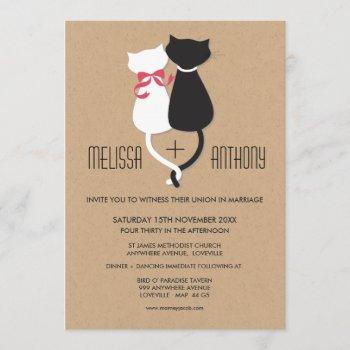 Small Modern Cute Cat Couple Monogram Wedding Invite Front View