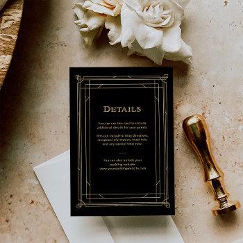 Small Modern Deco | Black And Gold Wedding Guest Details Enclosure Card Front View