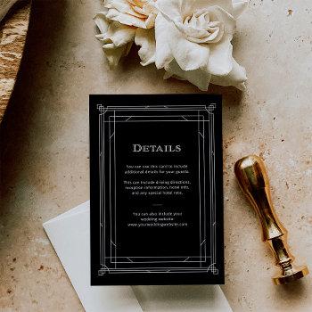 Small Modern Deco Black And White Wedding Guest Details Enclosure Card Front View