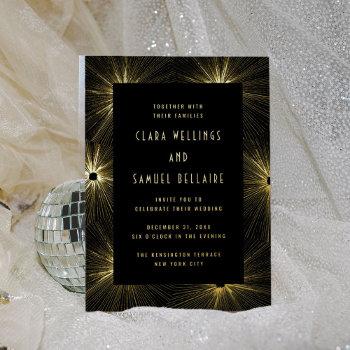 modern deco black wedding gold foil invitation
