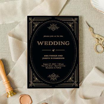 modern deco | elegant black and gold wedding invitation