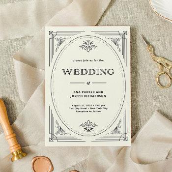 modern deco | elegant black and ivory wedding invitation
