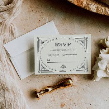 modern deco | elegant black and ivory wedding rsvp card