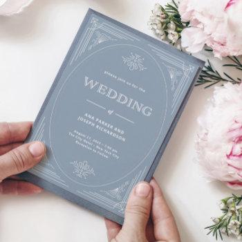 modern deco | elegant dusty blue and white wedding invitation