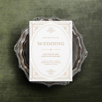 modern deco | elegant faux gold and white wedding invitation