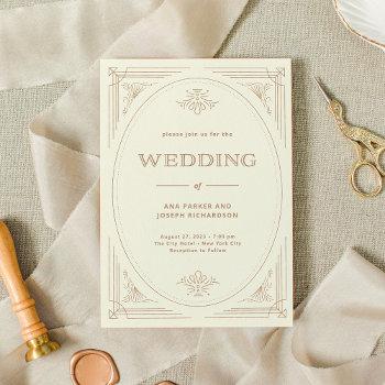 modern deco | elegant ivory and gold wedding invitation