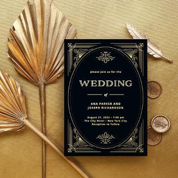 modern deco | elegant wedding black and gold foil invitation
