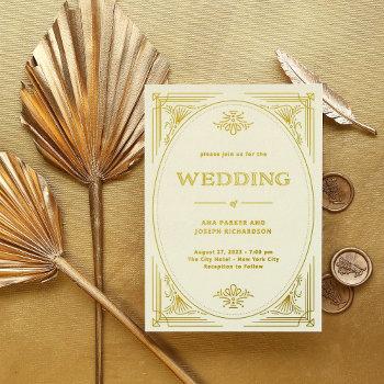 modern deco | elegant wedding ivory and gold foil invitation