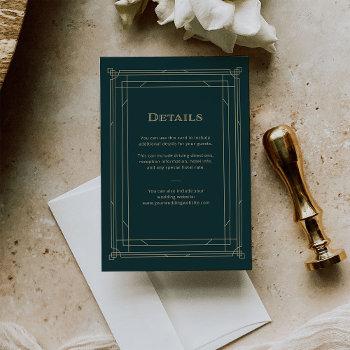 modern deco | emerald green wedding guest details enclosure card