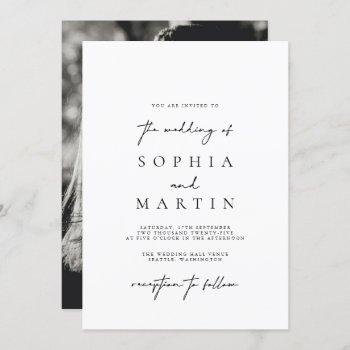 modern elegant black & white photo wedding invitation