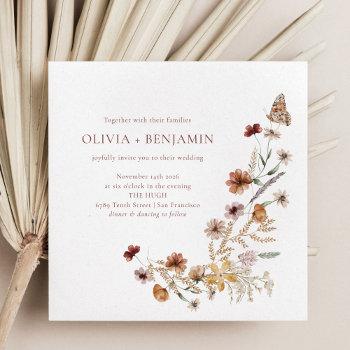 modern elegant boho nature wildflowers wedding  invitation
