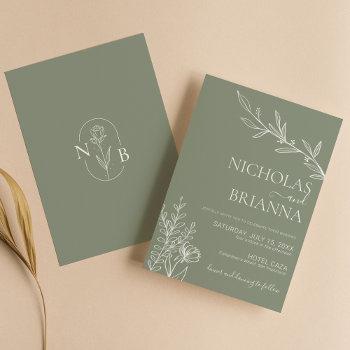 modern elegant boho sage green wedding minimalist invitation