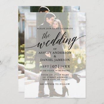 modern elegant calligraphy photo overlay wedding invitation