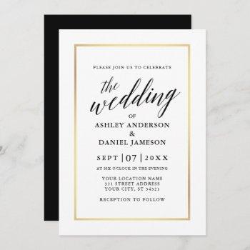 Small Modern Elegant Calligraphy Wedding Gold Frame Front View