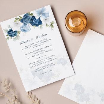 modern elegant dusty blue floral wedding invitation