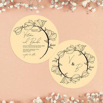 modern elegant floral circle branch wedding invitation